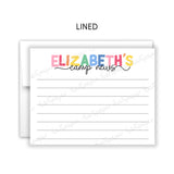 Rainbow Camp News Summer Camping Note Cards Stationery • Fill in Blank, Lined or Blank Cards
