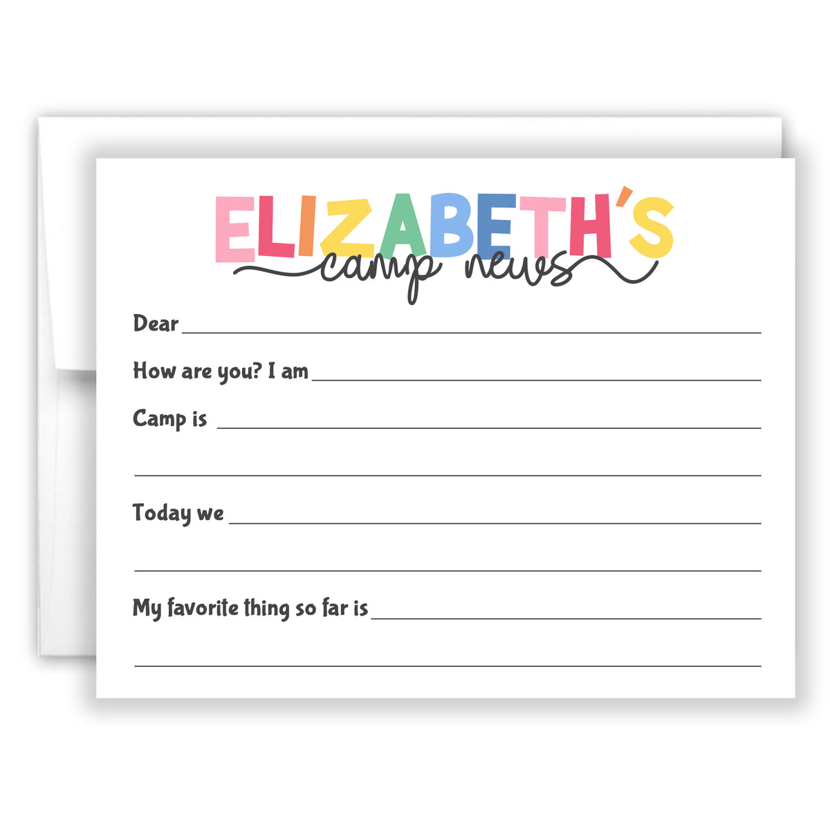 Rainbow Camp News Summer Camping Note Cards Stationery Custom Personalized • Fill in Blank, Lined or Blank Cards