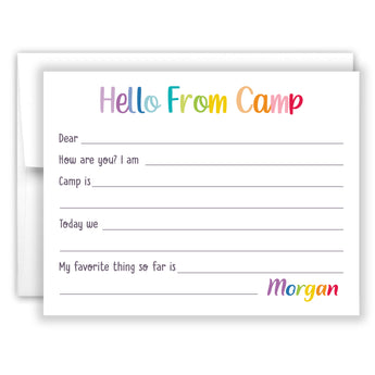 Rainbow Hello from Camp Summer Camping Note Cards Stationery • Fill in Blank, Lined or Blank Cards