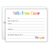 Rainbow Hello from Camp Summer Camping Note Cards Stationery • Fill in Blank, Lined or Blank Cards