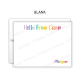 Rainbow Hello from Camp Summer Camping Note Cards Stationery • Fill in Blank, Lined or Blank Cards