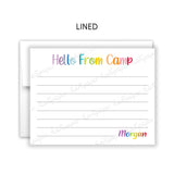 Rainbow Hello from Camp Summer Camping Note Cards Stationery • Fill in Blank, Lined or Blank Cards