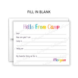 Rainbow Hello from Camp Summer Camping Note Cards Stationery • Fill in Blank, Lined or Blank Cards