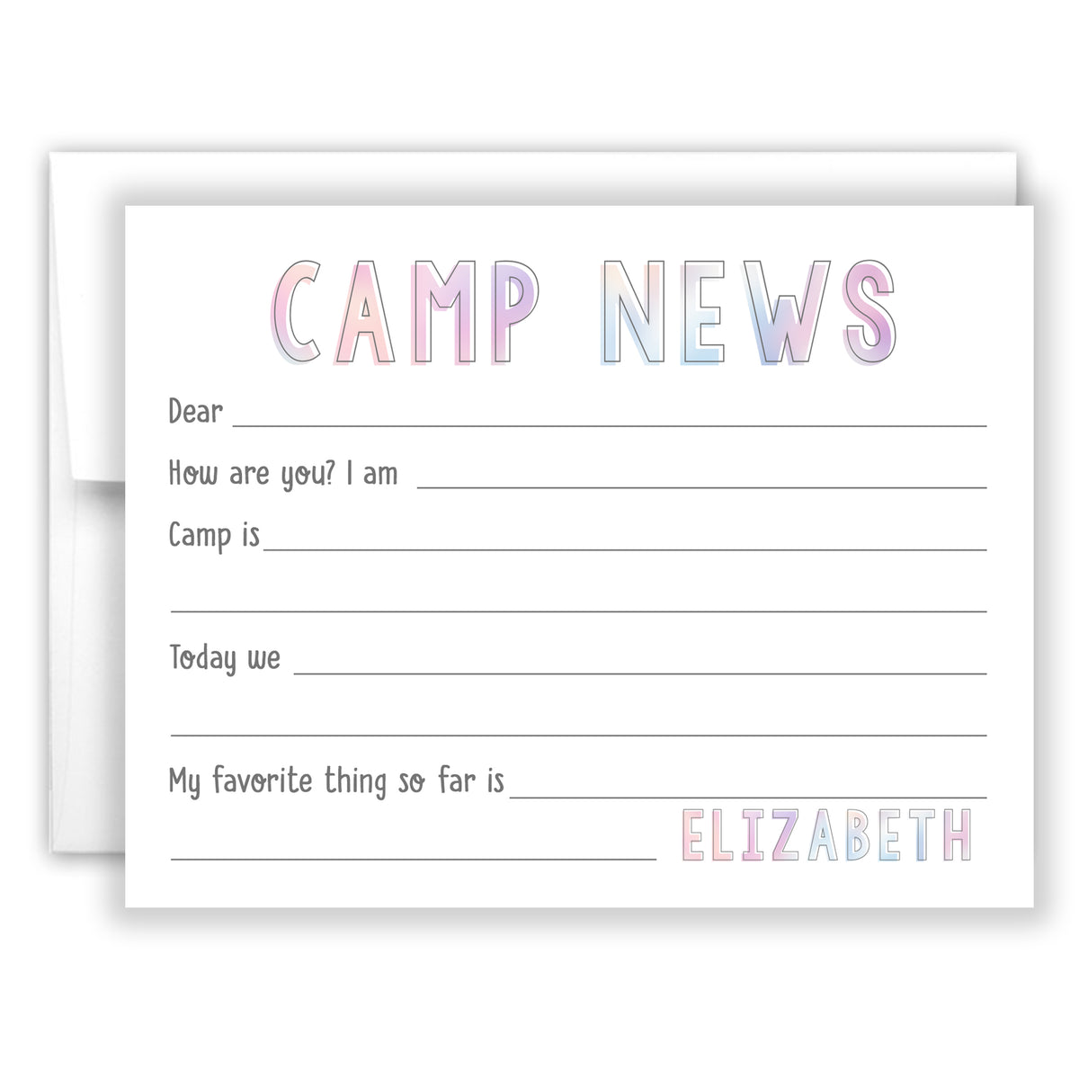 Rainbow Camp News Summer Camping Note Cards Stationery • Fill in Blank, Lined or Blank Cards