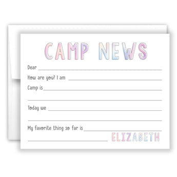 Rainbow Camp News Summer Camping Note Cards Stationery • Fill in Blank, Lined or Blank Cards