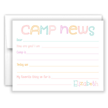 Rainbow Camp News Summer Camping Note Cards Stationery • Fill in Blank, Lined or Blank Cards