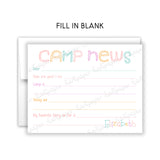 Rainbow Camp News Summer Camping Note Cards Stationery • Fill in Blank, Lined or Blank Cards