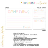 Rainbow Camp News Summer Camping Note Cards Stationery • Fill in Blank, Lined or Blank Cards