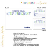 Blue Green A Note from Camp Summer Camping Note Cards Stationery • Fill in Blank, Lined or Blank Cards