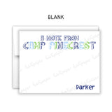 Blue Green A Note from Camp Summer Camping Note Cards Stationery • Fill in Blank, Lined or Blank Cards