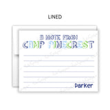 Blue Green A Note from Camp Summer Camping Note Cards Stationery • Fill in Blank, Lined or Blank Cards