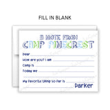 Blue Green A Note from Camp Summer Camping Note Cards Stationery • Fill in Blank, Lined or Blank Cards