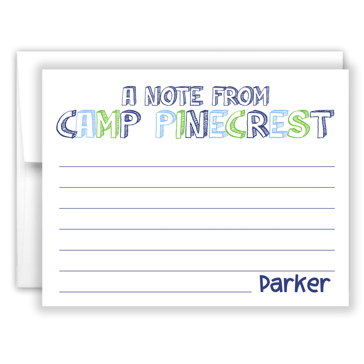 Blue Green A Note from Camp Summer Camping Note Cards Stationery Custom Personalized • Fill in Blank, Lined or Blank Cards