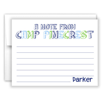 Blue Green A Note from Camp Summer Camping Note Cards Stationery • Fill in Blank, Lined or Blank Cards