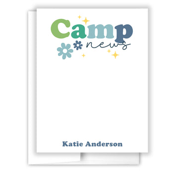 Retro Blue Rainbow Summer Camp Camping Note Cards Stationery • Fill in Blank, Lined or Blank Cards
