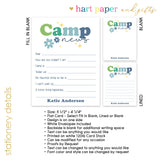 Retro Blue Rainbow Summer Camp Camping Note Cards Stationery • Fill in Blank, Lined or Blank Cards