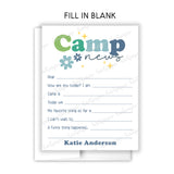 Retro Blue Rainbow Summer Camp Camping Note Cards Stationery • Fill in Blank, Lined or Blank Cards