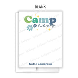 Retro Blue Rainbow Summer Camp Camping Note Cards Stationery • Fill in Blank, Lined or Blank Cards