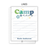 Retro Blue Rainbow Summer Camp Camping Note Cards Stationery • Fill in Blank, Lined or Blank Cards