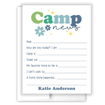 Retro Blue Rainbow Summer Camp Camping Note Cards Stationery • Fill in Blank, Lined or Blank Cards