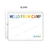 Rainbow Hello from Camp Summer Camping Note Cards Stationery • Fill in Blank, Lined or Blank Cards
