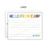 Rainbow Hello from Camp Summer Camping Note Cards Stationery • Fill in Blank, Lined or Blank Cards