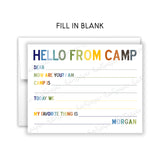 Rainbow Hello from Camp Summer Camping Note Cards Stationery • Fill in Blank, Lined or Blank Cards