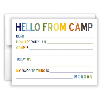 Rainbow Hello from Camp Summer Camping Note Cards Stationery • Fill in Blank, Lined or Blank Cards