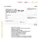 Rainbow Hello from Camp Summer Camping Note Cards Stationery • Fill in Blank, Lined or Blank Cards