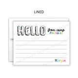 Rainbow Hello from Camp Summer Camping Note Cards Stationery • Fill in Blank, Lined or Blank Cards