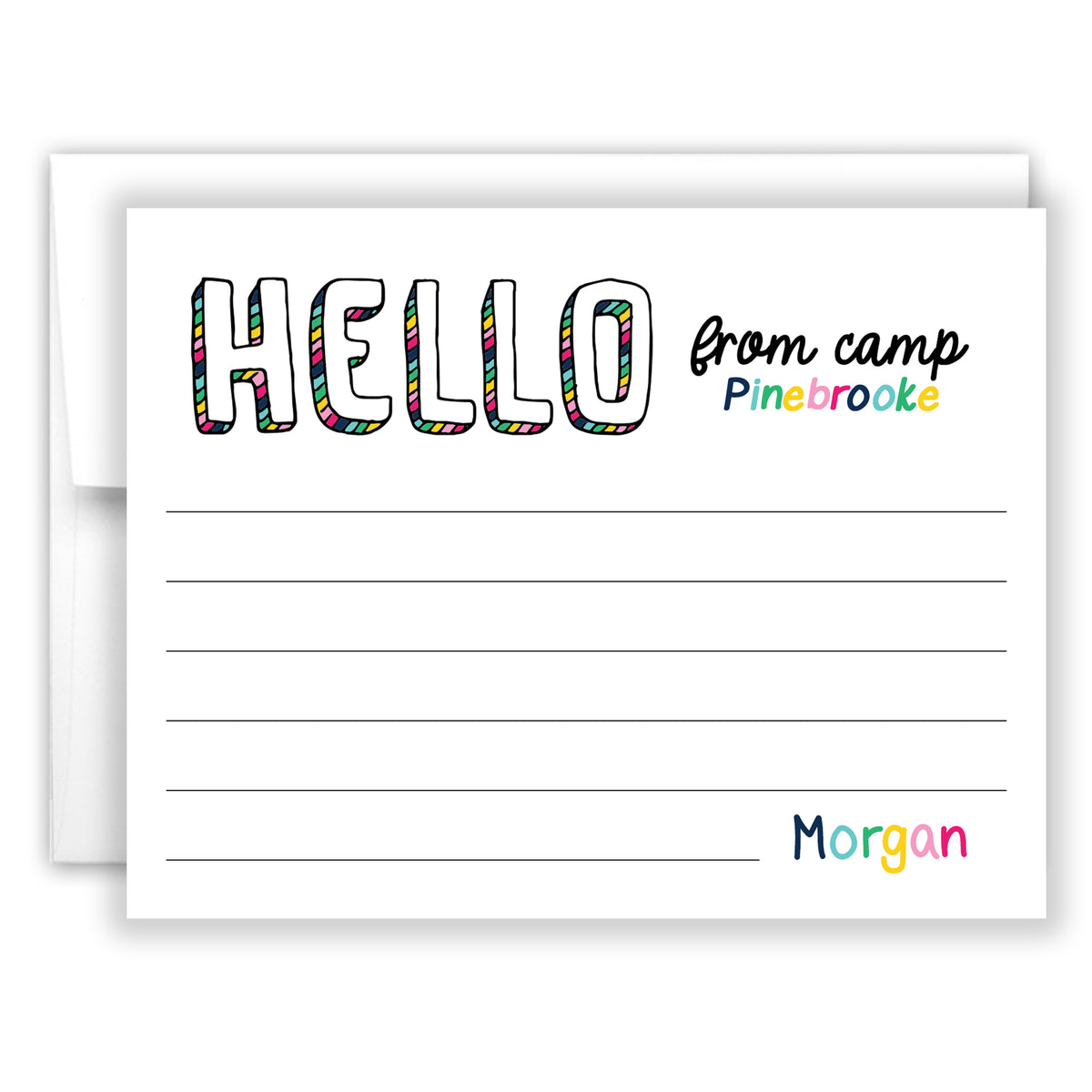 Rainbow Hello from Camp Summer Camping Note Cards Stationery • Fill in Blank, Lined or Blank Cards