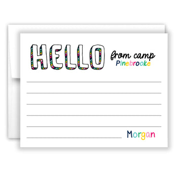 Rainbow Hello from Camp Summer Camping Note Cards Stationery • Fill in Blank, Lined or Blank Cards