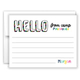 Rainbow Hello from Camp Summer Camping Note Cards Stationery • Fill in Blank, Lined or Blank Cards