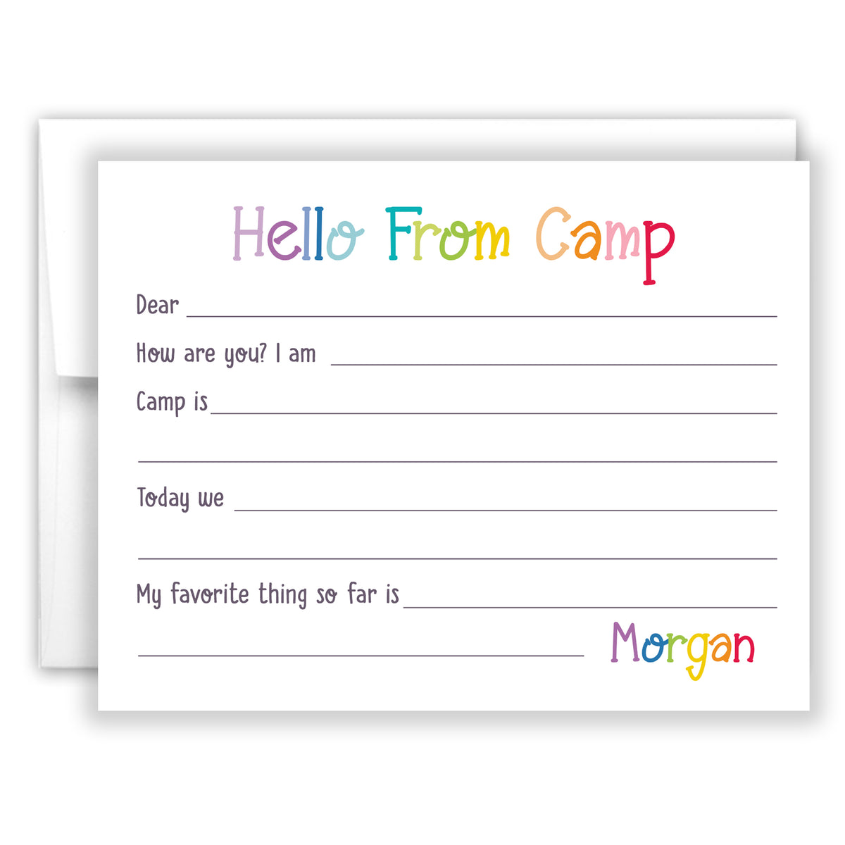 Rainbow Hello from Camp Summer Camping Note Cards Stationery • Fill in Blank, Lined or Blank Cards
