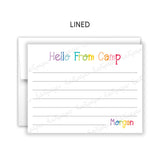Rainbow Hello from Camp Summer Camping Note Cards Stationery • Fill in Blank, Lined or Blank Cards