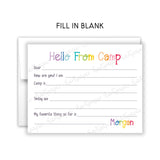 Rainbow Hello from Camp Summer Camping Note Cards Stationery • Fill in Blank, Lined or Blank Cards