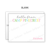 Rainbow Hello from Camp Summer Camping Note Cards Stationery • Fill in Blank, Lined or Blank Cards
