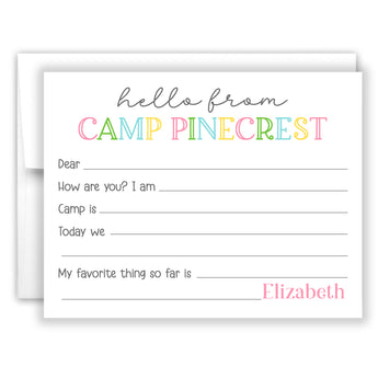 Rainbow Hello from Camp Summer Camping Note Cards Stationery • Fill in Blank, Lined or Blank Cards