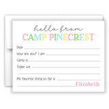 Rainbow Hello from Camp Summer Camping Note Cards Stationery • Fill in Blank, Lined or Blank Cards