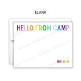 Rainbow Hello from Camp Summer Camping Note Cards Stationery • Fill in Blank, Lined or Blank Cards