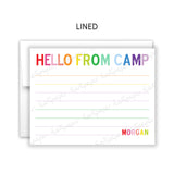 Rainbow Hello from Camp Summer Camping Note Cards Stationery • Fill in Blank, Lined or Blank Cards