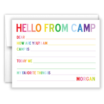 Rainbow Hello from Camp Summer Camping Note Cards Stationery • Fill in Blank, Lined or Blank Cards