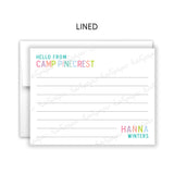 Rainbow Hello from Camp Summer Camping Note Cards Stationery • Fill in Blank, Lined or Blank Cards