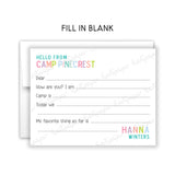 Rainbow Hello from Camp Summer Camping Note Cards Stationery • Fill in Blank, Lined or Blank Cards