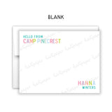 Rainbow Hello from Camp Summer Camping Note Cards Stationery • Fill in Blank, Lined or Blank Cards