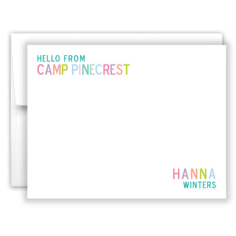 Rainbow Hello from Camp Summer Camping Note Cards Stationery • Fill in Blank, Lined or Blank Cards