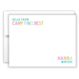 Rainbow Hello from Camp Summer Camping Note Cards Stationery • Fill in Blank, Lined or Blank Cards
