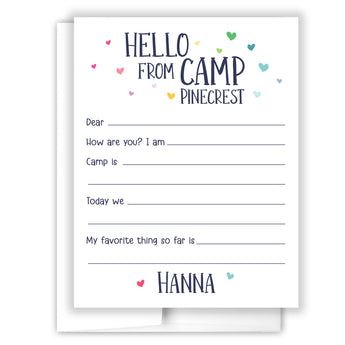Rainbow Hello from Camp Summer Camping Note Cards Stationery • Fill in Blank, Lined or Blank Cards