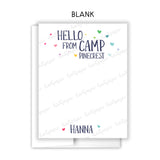 Rainbow Hearts Hello from Camp Summer Camping Note Cards Stationery • Fill in Blank, Lined or Blank Cards