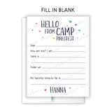 Rainbow Hearts Hello from Camp Summer Camping Note Cards Stationery • Fill in Blank, Lined or Blank Cards